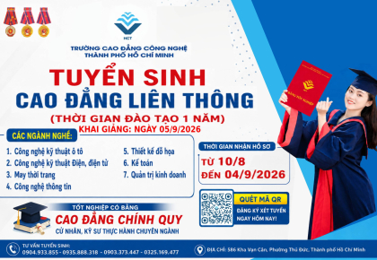 THÔNG BÁO TUYỂN SINH CAO ĐẲNG LIÊN THÔNG 2026 THỜI GIAN ĐÀO TẠO 1 NĂM
