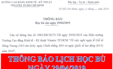 Thông báo học bù ngày 29/04/2019