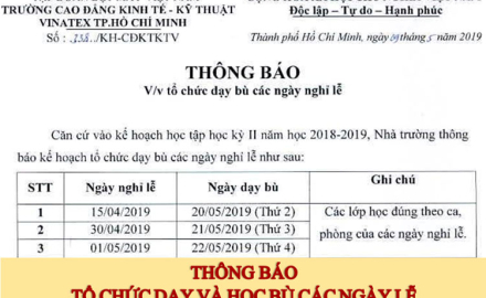 Thông báo dạy và học bù các ngày lễ