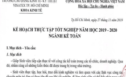 Kế hoạch thực tập tốt nghiệp năm học 2019 – 2020, Ngành Kế toán