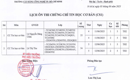 Lịch ôn thi chứng chỉ Tin học tại Trụ sở chính (Ngày ôn 11; 12/06/2025)