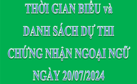 Thời gian biểu và Danh sách dự thi chứng nhận Ngoại ngữ, ngày 20/07/2024