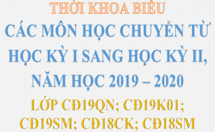 Thời khóa biểu các môn chuyển từ học kỳ I sang học kỳ II, năm học 2019 – 2020