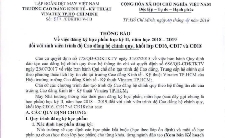 Đăng ký học phần học kỳ II, năm học 2018-2019