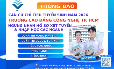 THÔNG BÁO CĂN CỨ CHỈ TIÊU TUYỂN SINH NĂM 2026: NGƯNG NHẬN HỒ SƠ XÉT TUYỂN  VÀ NHẬP HỌC CÁC NGÀNH SAU