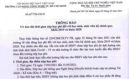 Thông báo kéo dài thời gian nộp học phí đối với HSSV khóa 19, khóa 20