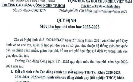 Quy định mức thu học phí năm học 2022 – 2023