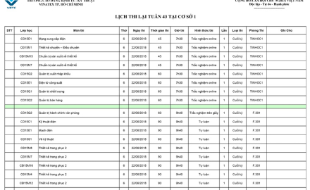 Lịch thi lại tuần 43 (thi lại của học lại)