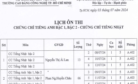 Lịch ôn thi chứng nhận Ngoại ngữ bậc1 và bậc 2