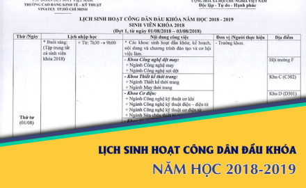 Lịch tổ chức sinh hoạt công dân khóa 2018