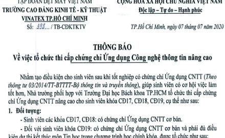 Thông báo “Tổ chức thi cấp chứng chỉ ứng dụng Công nghệ thông tin nâng cao”