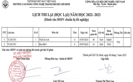 Lịch thi lại của học lại dành cho Sinh viên – Học sinh sắp tốt nghiệp năm 2023