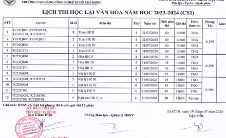 THÔNG BÁO “Lịch thi học lại các môn Văn hóa khóa TC21”